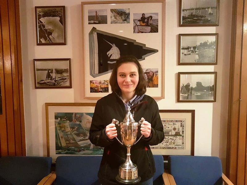 Cat Wynn with the Ian Walker Trophy photo copyright Sophie Poston taken at Chipstead Sailing Club