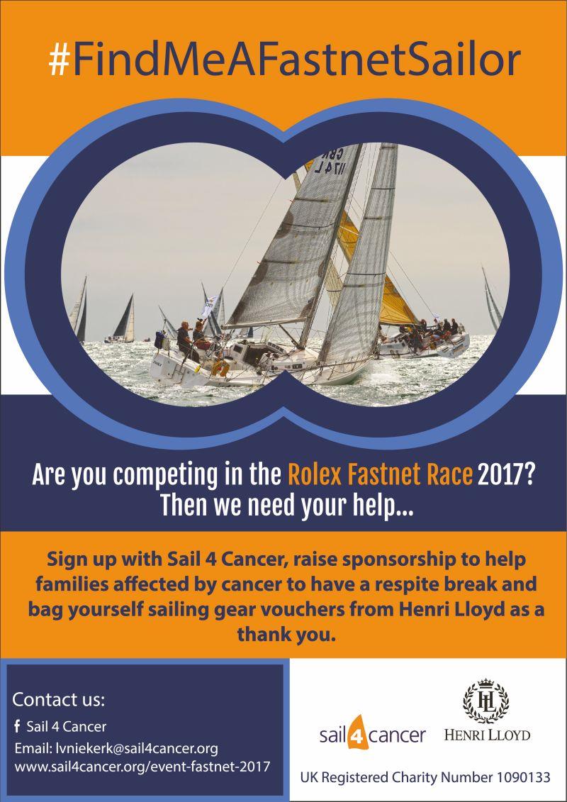 Sail 4 Cancer is calling for skippers and crew members sailing in this year's Rolex Fastnet race to join an innovative fundraising campaign in support of the charity photo copyright Sail 4 Cancer taken at 