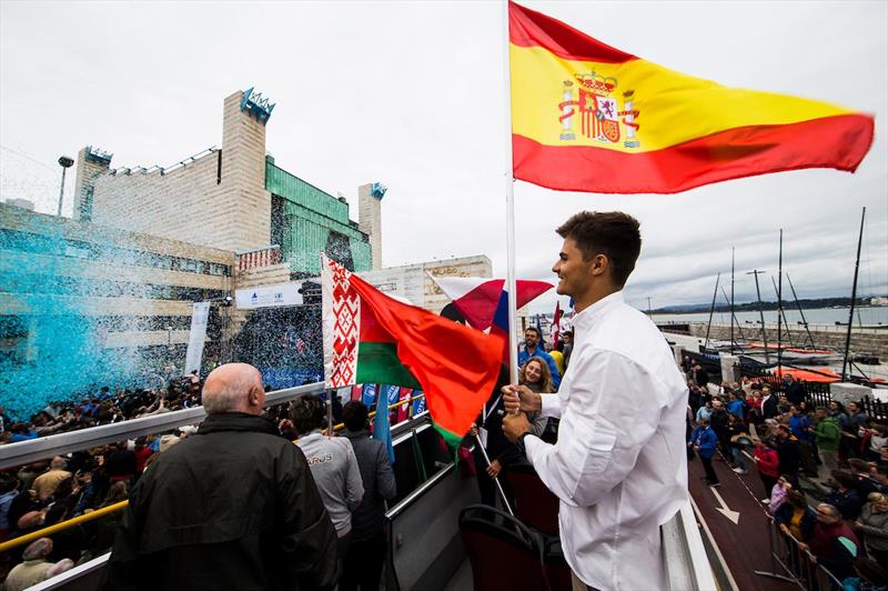 Diego Botin carries the Spanish flag ahead of the World Cup Final in Santander - photo © Pedro Martinez / Sailing Energy / World Sailing