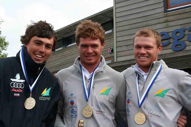 Iain Jensen with Tom Slingsby and Nathan Outteridge in 2010 photo copyright Australian Sailing taken at Australian Sailing