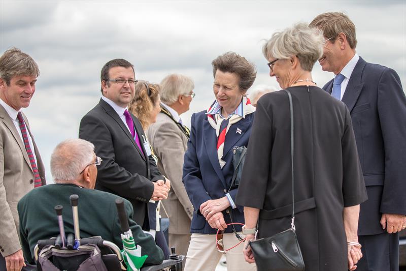 HRH The Princess Royal meets Alan Woolford (seated), Queen Mary Sailability Chairman and Founder photo copyright www.sportography.tv taken at Queen Mary Sailing Club