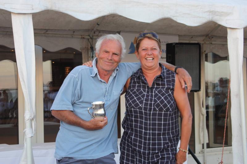Oldest competitor Malcolm Goodwin with Sue Bouckley of Learning & Skills Solutions at Learning & Skills Solutions Pyefleet Week photo copyright Mandy Bines taken at Brightlingsea Sailing Club