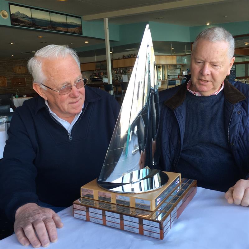 RYCT Life Members Mick Hocking (left) and Graham Taplin admire the new perpetual trophy for the Maria Island Race photo copyright Peter Campbell taken at Royal Yacht Club of Tasmania