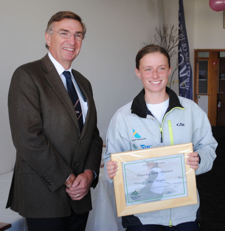 Yachting Tasmania president Garry Langford and Laser Radial sailor Anna Vaughan,  winnner of Tasmania's Outstanding Youth Achievement Award photo copyright Peter Campbell taken at 