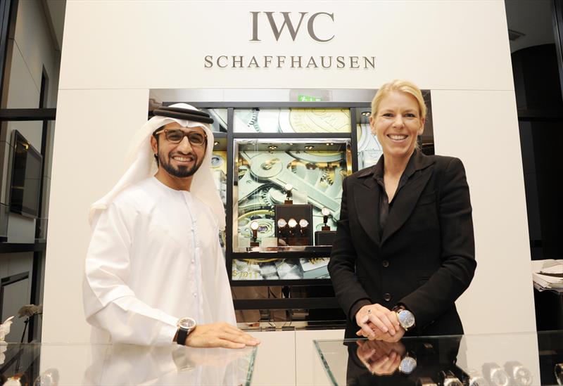 Faisal Al Sheikh, Director ' Events Bureau, Abu Dhabi Tourism & Culture Authority and Karoline Huber, Brand Director ' IWC Middle East and India at the IWC Boutique in Abu Dhabi photo copyright Saeed Jumoh taken at 