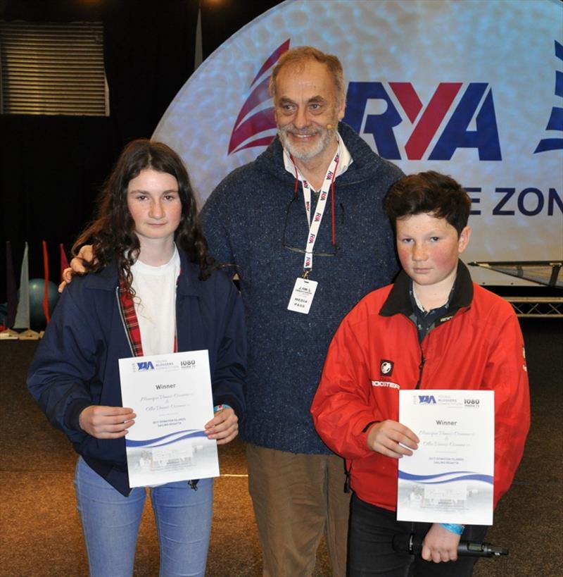 Monique and Ollie Vennis-Ozanne presented with their winning certificates by Barry Pickthall, Chairman of the Yachting Journalists' Association photo copyright Chris English / YJA taken at 