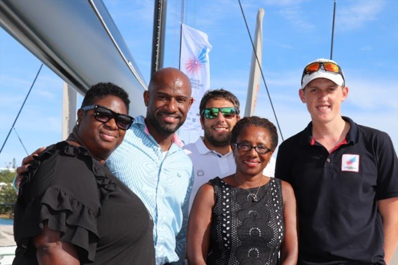 Representatives from the Bermuda Tourism Authority, Rambler Crew and AAR host  onboard the award-winning Maxi Yacht Rambler 88 photo copyright Louay Habib taken at Royal Bermuda Yacht Club