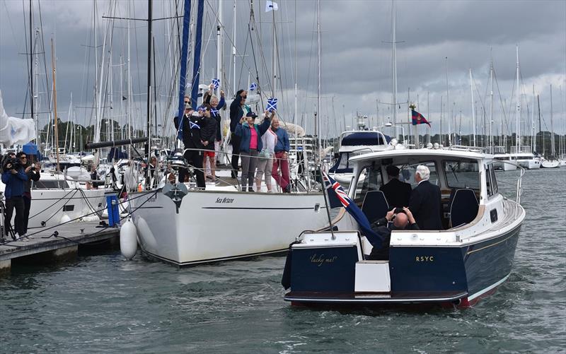 Well-wishers cheer as Sir Chay Blyth arrives at the Royal Southern YC pontoon photo copyright Barry Pickthall / PPL taken at 