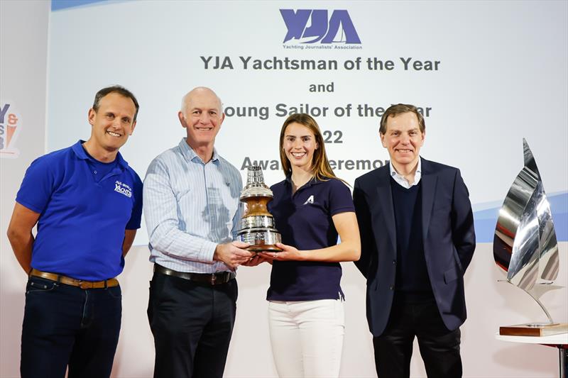 YJA Yachtsman of the Year 2022 (l-r) Mark Jardine, Mike McIntyre, winner Hattie Rogers, Clifford Webb) photo copyright Paul Wyeth / RYA taken at RYA Dinghy Show