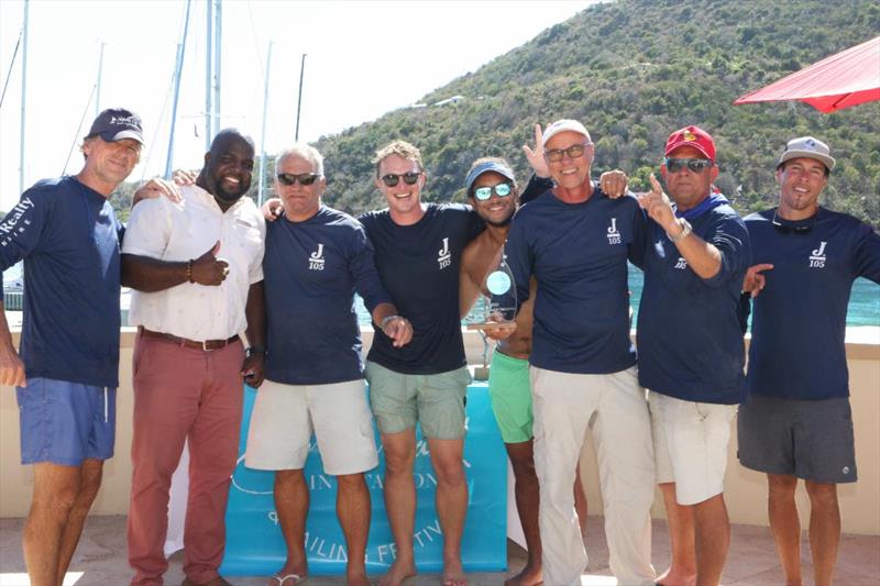 Michael Schoonewagen, General Manager of Scrub Island Resort, Spa & Marina presents the award to Remco van Dortmondt and team from Curacao for winning the Performance Cruising Class on their J/105 Jenk - photo © Ingrid Abery / www.ingridabery.com