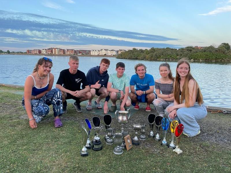 BSC Junior GP14 Team with with trophy haul from the SSC Junior 12 hour Race photo copyright Steve Joyce taken at Southport Sailing Club, England