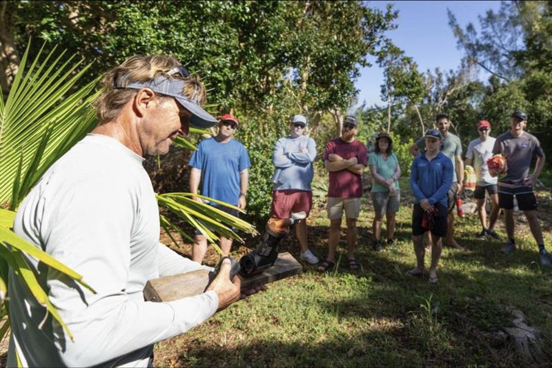 JP Skinner, the founder and director of Waterstart, shows competitors from the Bermuda Gold Cup a trap used to catch rodents on on Burt Island - photo © Ian Roman / WMRT