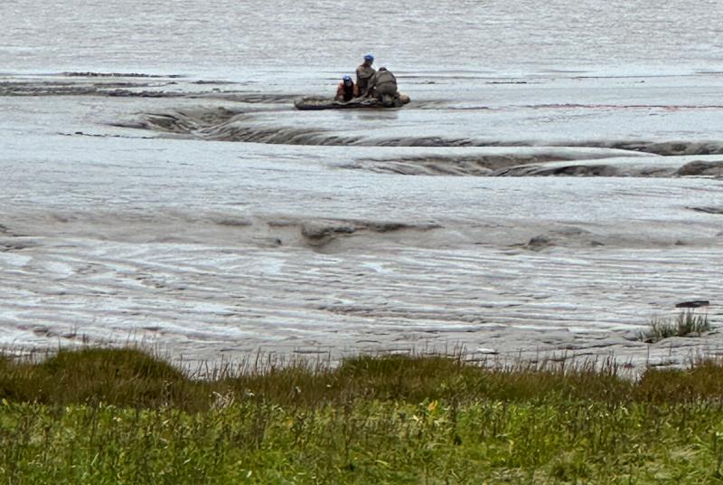 Messing about in the mud (rescue training at Portishead) photo copyright Nigel Barrow taken at Woodspring Model Sailing Club