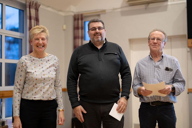 Solway Yacht Club annual Prize Giving: Scott McColm, (centre) the new 2024 Club Commodore after being presented with his 2023 sailing prize by Liz Train (left) photo copyright Nicola McColm taken at Solway Yacht Club