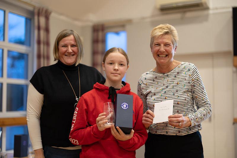 Solway Yacht Club annual Prize Giving: Jo Harris, Cadet Officer with Lucy Leyshon, runner-up Cadet Championship, presented by Liz Train - photo © Nicola McColm