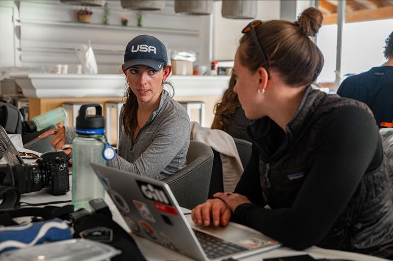 Allison Chenard (USST Media and Communications) and Lexi Pline (US Sailing Association Media and Communications) work in the Trofeo Princesa Sofía Media Center - photo © US Sailing Team