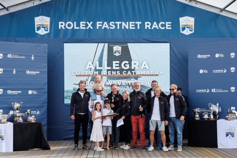 Adrian Keller's team on on Allegra celebrate their consecutive MOCRA class win with a course record of 3 days 7 hours 22 minutes 37 seconds on corrected time photo copyright Paul Wyeth / pwpictures.com taken at Royal Ocean Racing Club and featuring the MOCRA class
