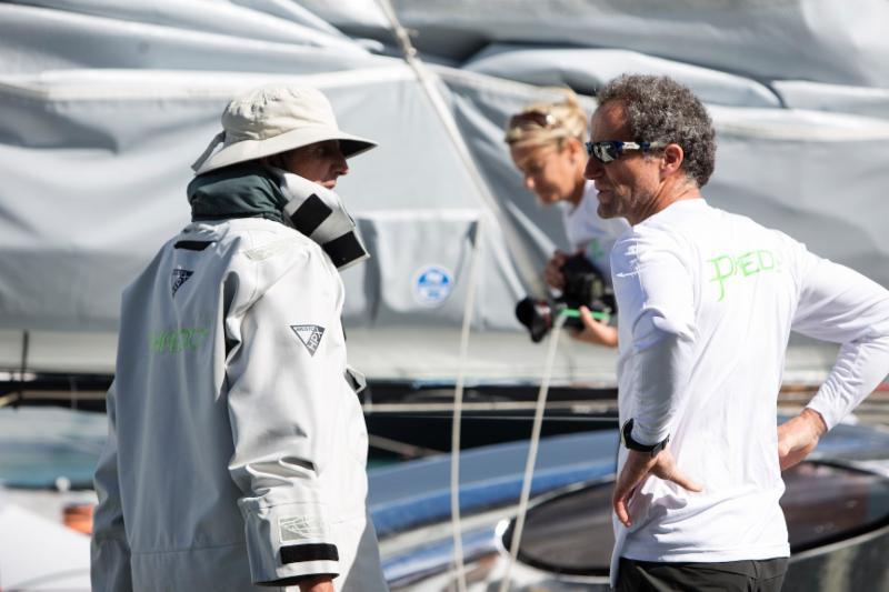 Brian Thompson (left) and Michel Desjoyeaux with Lloyd Thornburg's MOD 70, Phaedo 3 photo copyright Richard and Rachel / www.teamphaedo.com taken at Royal Ocean Racing Club and featuring the MOD70 class