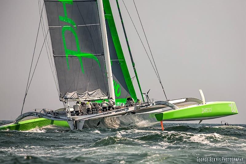 Maxis and trimarans start the Transatlantic Race 2015 photo copyright George Bekris / www.georgebekris.com taken at New York Yacht Club and featuring the MOD70 class
