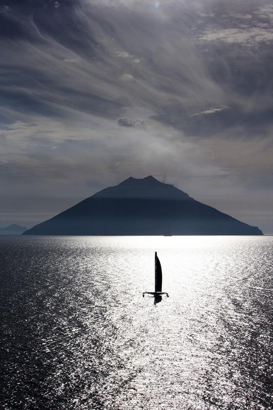 Phaedo3 at Stromboli during the Rolex Middle Sea Race photo copyright Rachel Jaspersen taken at Royal Malta Yacht Club and featuring the MOD70 class