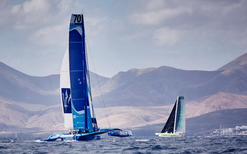 MOD70 duel: Tony Lawson's Concise 10 and Lloyd Thornburg's Phaedo3 start the RORC Transatlantic Race photo copyright RORC / James Mitchell taken at  and featuring the MOD70 class