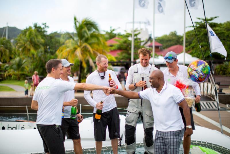 Welcome to Grenada! Team Phaedo celebrate photo copyright RORC / Arthur Daniel taken at  and featuring the MOD70 class