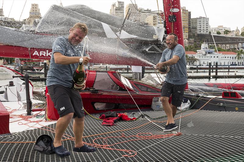 Lalou Roucayrol and Alex Pella, in Arkema, smash record to win Transat Jacques Vabre, Multi50 class photo copyright Jean-Marie Liot / ALeA / TJV17 taken at  and featuring the Multi 50 class