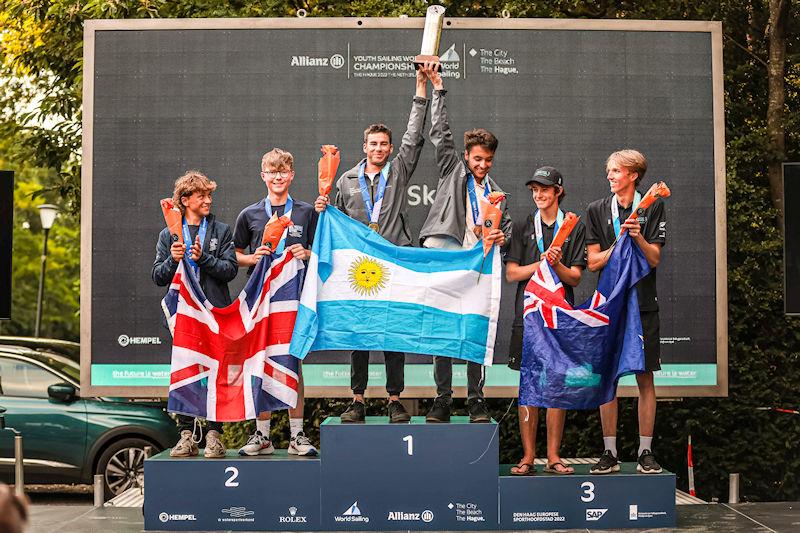 Musto Junior sailing collection - Santiago Sesto Cosby and Leo Wilkinson Youth Worlds Podium Finish photo copyright Sailing Energy / World Sailing taken at  and featuring the  class