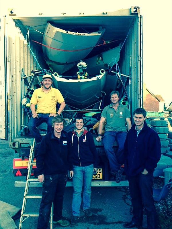 Boats loaded in the container ready for the ACO Musto Performance Skiff Worlds in Perth, Australia photo copyright Paul Manning taken at  and featuring the Musto Skiff class