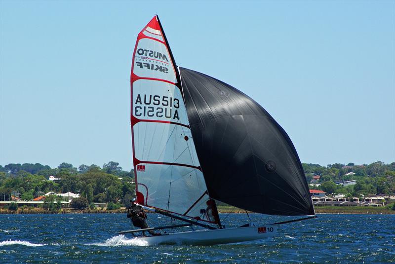 Thor Schoenhoff up and away at the ACO Musto Performance Skiff Worlds 