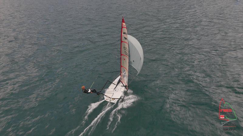 ACO Musto Skiff Worlds at Lake Garda day 2 photo copyright Fleye Aerial Film and Photography taken at Fraglia Vela Riva and featuring the Musto Skiff class