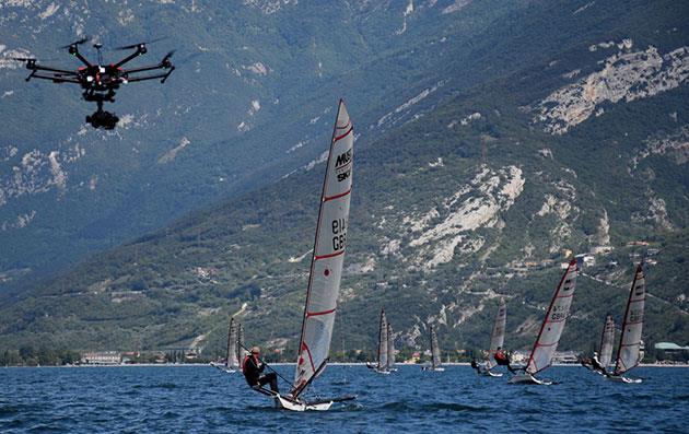 ACO Musto Skiff Worlds at Lake Garda day 5 photo copyright Fleye Aerial Film and Photography taken at Fraglia Vela Riva and featuring the Musto Skiff class