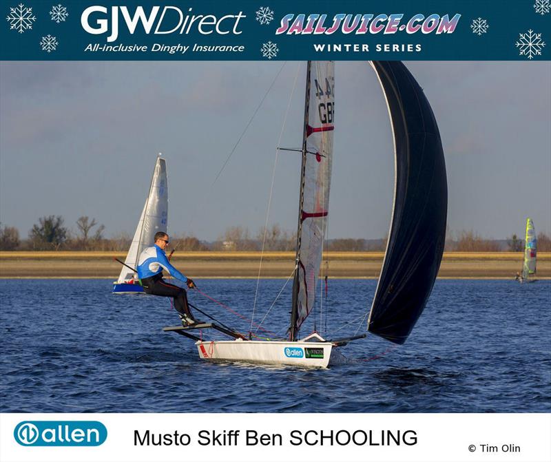 Ben Schooling during the GJW Direct Sailjuice Winter Series Datchet Flyer photo copyright Tim Olin / www.olinphoto.co.uk taken at Datchet Water Sailing Club and featuring the Musto Skiff class