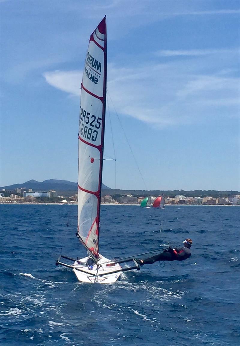Perfect set up upwind during the Musto Skiff Training in Palma photo copyright Russ Clark taken at Club Nàutic S'Arenal and featuring the Musto Skiff class