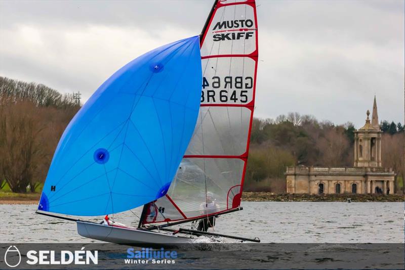 Robert Richardson in the Tiger Trophy 2024, as part of the Seldén Sailjuice Winter Series photo copyright Tim Olin / www.olinphoto.co.uk taken at Rutland Sailing Club and featuring the Musto Skiff class