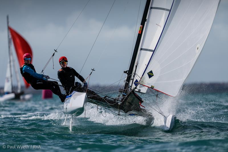 Eloise Smith & Ollie Laker take the Nacra 15 British U19 title during the 2024 RYA Youth Nationals photo copyright Paul Wyeth / RYA taken at Weymouth & Portland Sailing Academy and featuring the Nacra 15 class