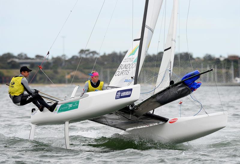 Darren Bundock & Nina Curtis (AUS) on the final day of ISAF Sailing World Cup Melbourne - photo © Sport the library