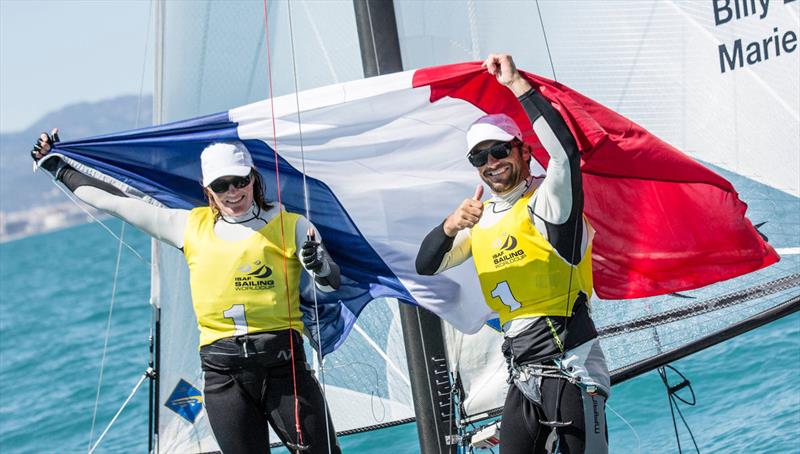 Nacra 17 gold for Billy Besson and Marie Riou (FRA) at ISAF Sailing World Cup Mallorca photo copyright Martinez Studio / Sofia taken at  and featuring the Nacra 17 class