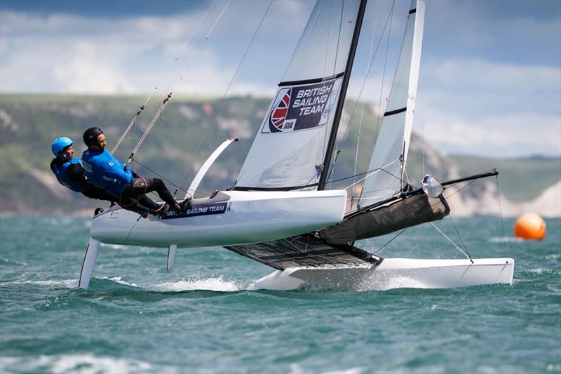 Lucy Macregor and Andrew Walsh on day 3 of the Sail for Gold Regatta photo copyright Paul Wyeth / RYA taken at Weymouth & Portland Sailing Academy and featuring the Nacra 17 class