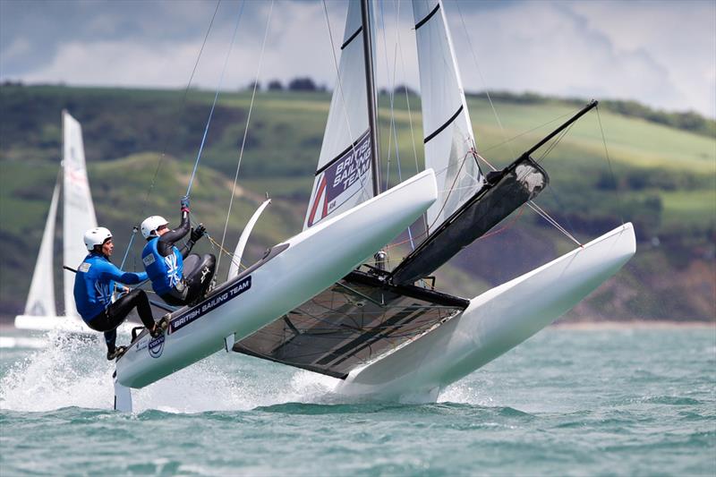 Ben Saxton and Hannah Diamond on day 3 of the Sail for Gold Regatta photo copyright Paul Wyeth / RYA taken at Weymouth & Portland Sailing Academy and featuring the Nacra 17 class
