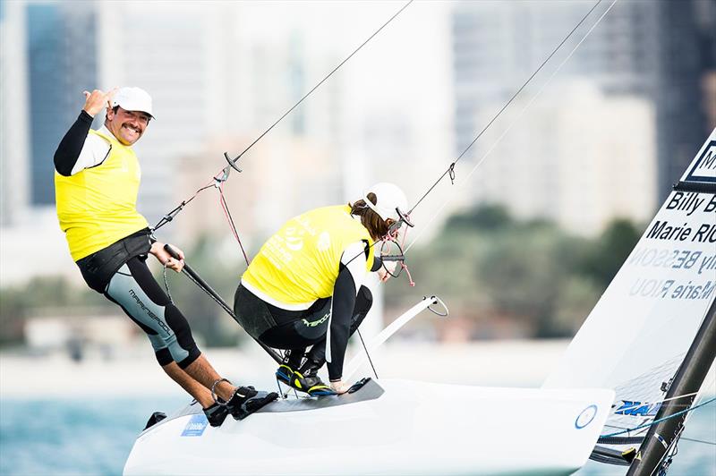 Billy Besson & Marie Riou win the Nacra 17 class at the ISAF Sailing World Cup Final in Abu Dhabi - photo © Pedro Martinez / Sailing Energy / ISAF