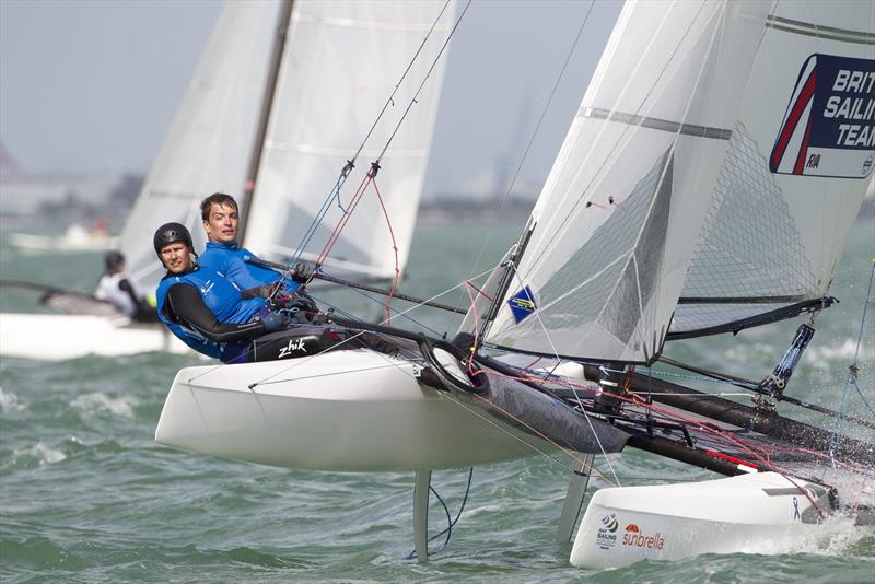 Ben Saxton & Nicola Groves on day 2 at ISAF Sailing World Cup Miami photo copyright Ocean Images / British Sailing Team taken at Coconut Grove Sailing Club and featuring the Nacra 17 class