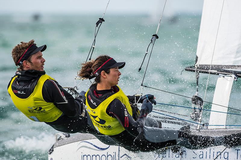 Vittorio Bissaro and Silvia Sicouri on day 5 of ISAF Sailing World Cup Miami photo copyright Walter Cooper / US Sailing taken at Coconut Grove Sailing Club and featuring the Nacra 17 class