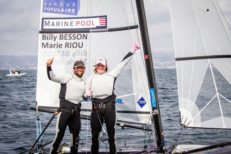 Billy Besson & Marie Riou (FRA) at ISAF Sailing World Cup Hyères photo copyright Jesus Renedo taken at COYCH Hyeres and featuring the Nacra 17 class