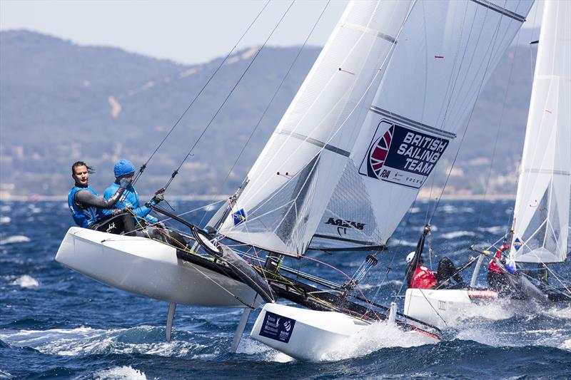 Ben Saxton and Nicola Groves at Sailing World Cup Hyeres photo copyright Richard Langdon / British Sailing Team taken at COYCH Hyeres and featuring the Nacra 17 class