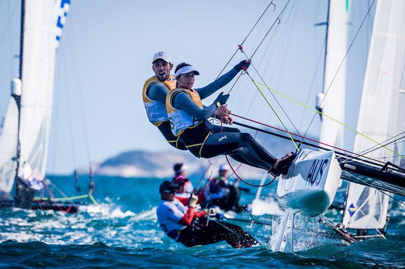 Jason Waterhouse & Lisa Darmanin in the Nacra 17 on day 6 at the Rio 2016 Olympic Sailing Competition photo copyright Sailing Energy / World Sailing taken at  and featuring the Nacra 17 class