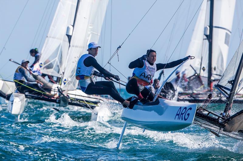 Santiago Lange & Cecilia Carranza Saroli in the Nacra 17 class at the Rio 2016 Olympic Sailing Competition photo copyright Sailing Energy / World Sailing taken at  and featuring the Nacra 17 class
