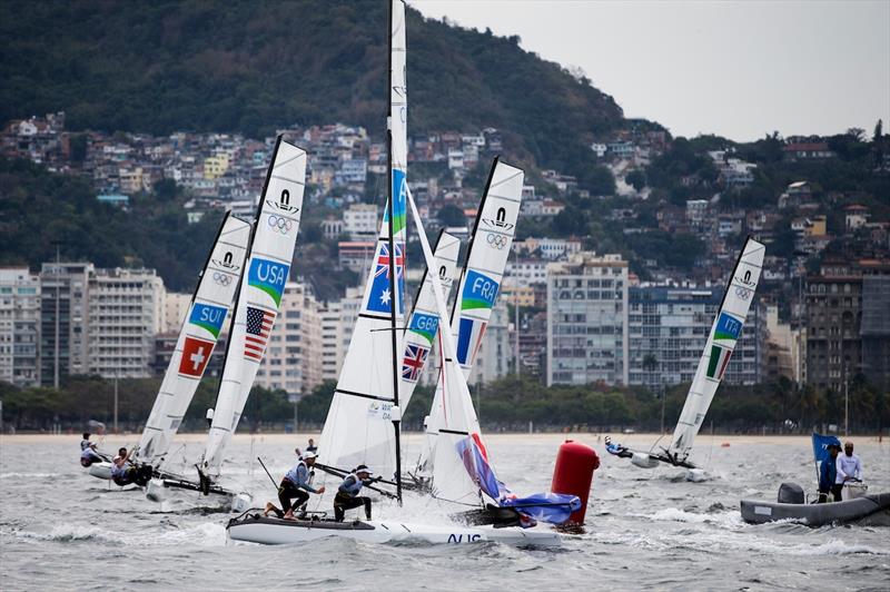 Nacra 17 medal race at the Rio 2016 Olympic Sailing Competition photo copyright Sailing Energy / World Sailing taken at  and featuring the Nacra 17 class