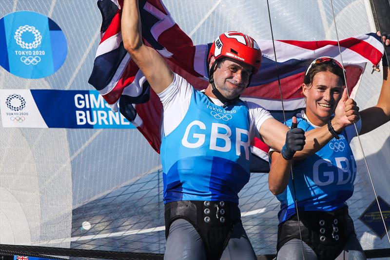 Nacra 17 Silver for John Gimson and Anna Burnet (GBR) at the Tokyo 2020 Olympic Sailing Competition photo copyright Sailing Energy / World Sailing taken at  and featuring the Nacra 17 class