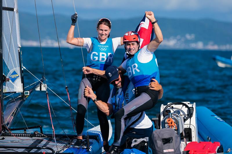 Nacra 17 Silver for John Gimson and Anna Burnet (GBR) at the Tokyo 2020 Olympic Sailing Competition photo copyright Sailing Energy / World Sailing taken at  and featuring the Nacra 17 class